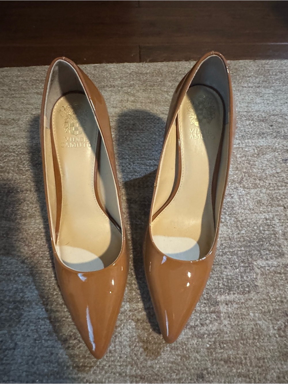 Vince Camuto Camel Patent Pointed-Toe Pumps